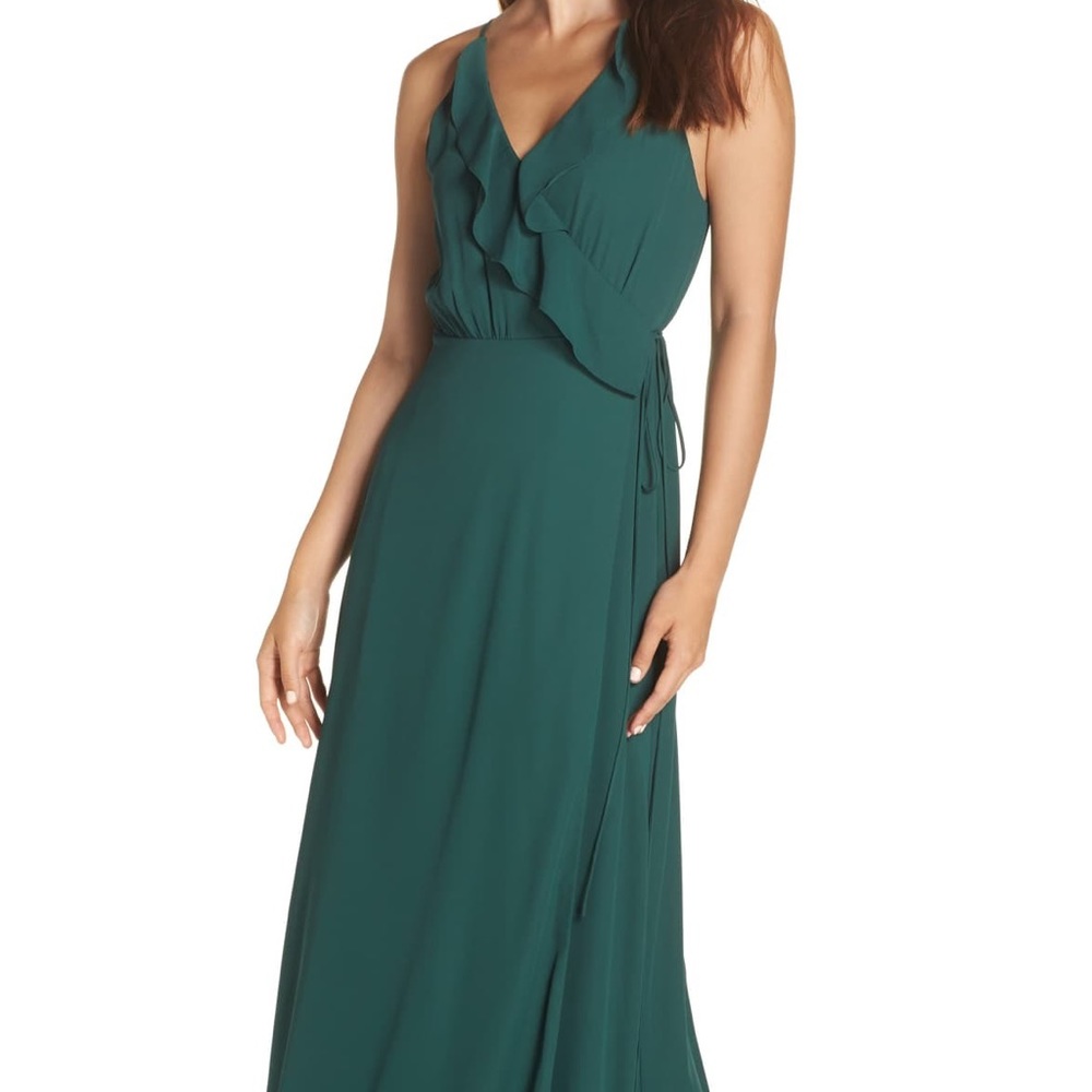 WAYF Jamie Ruffle Wrap Maxi Dress Emerald Green